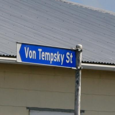 a street sign, Von Tempsky St in Normanby NZ